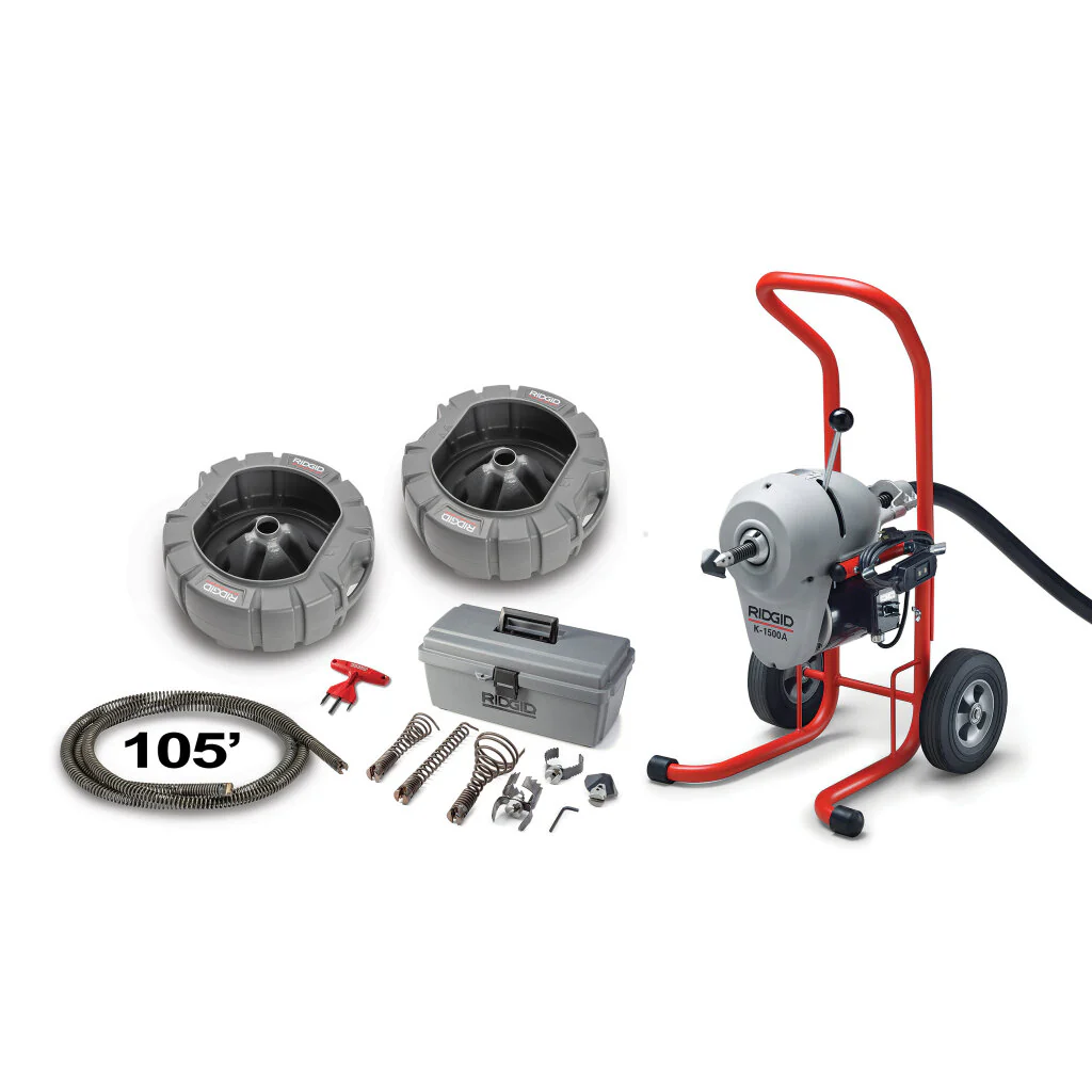 Ridgid 23712 K-1500A Machine with A-1 Mitt, A-12 Pin Key, and Rear Guide Hose, Plus: Seven Sections 1 1/4" (32 mm)  (C-11) Cable, Total 105 Feet, Two A-8 Cable Carriers - Image 4