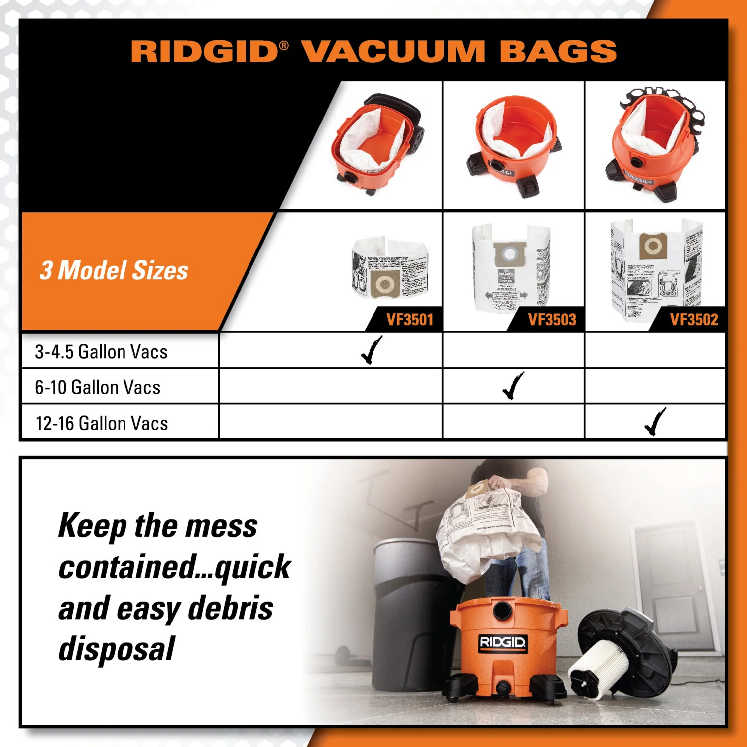 Ridgid 23738 High-Efficiency Dust Bags (VF3501) - Image 8
