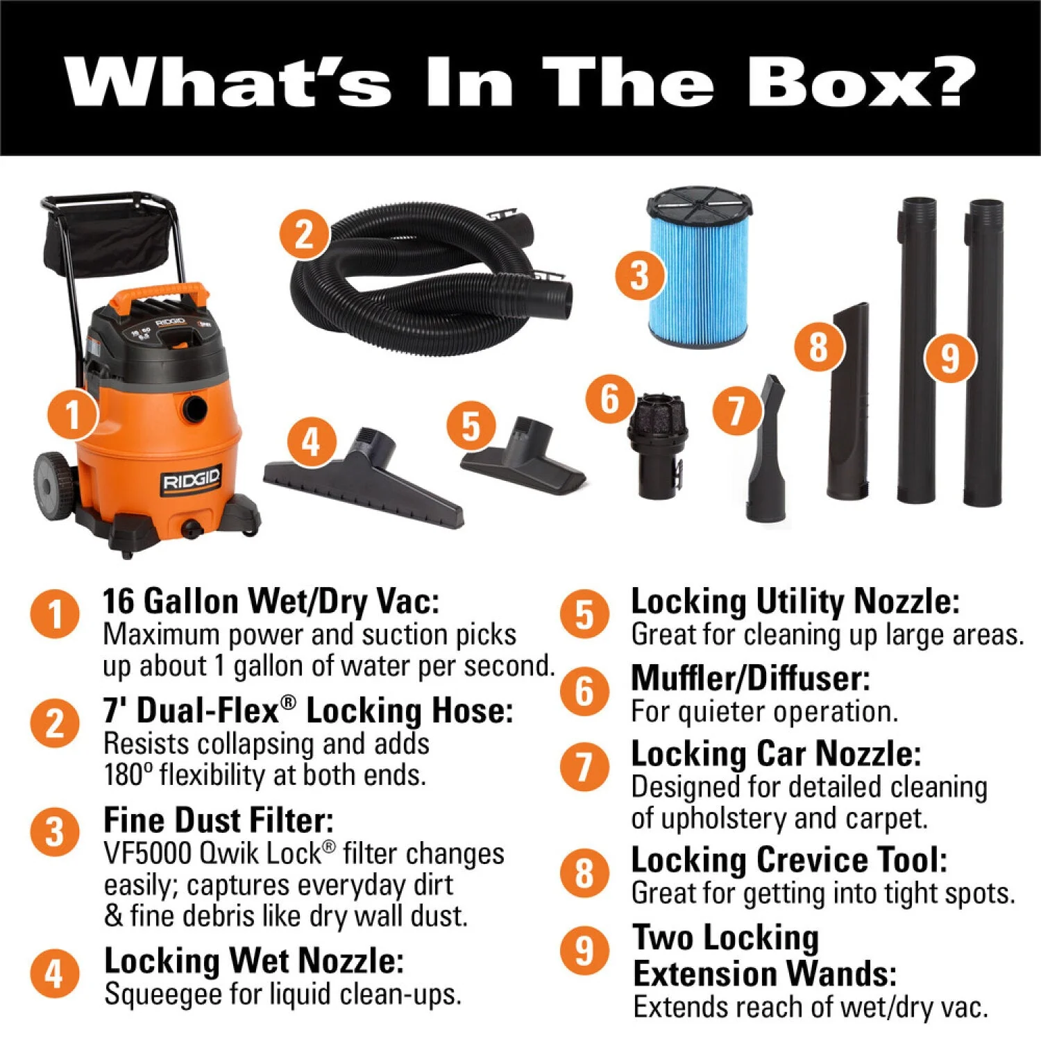 Ridgid 31698 Wet/Dry Vacuum - Ridgid WD1851EX 16 Gallon High Performance Portable Vac - Image 3