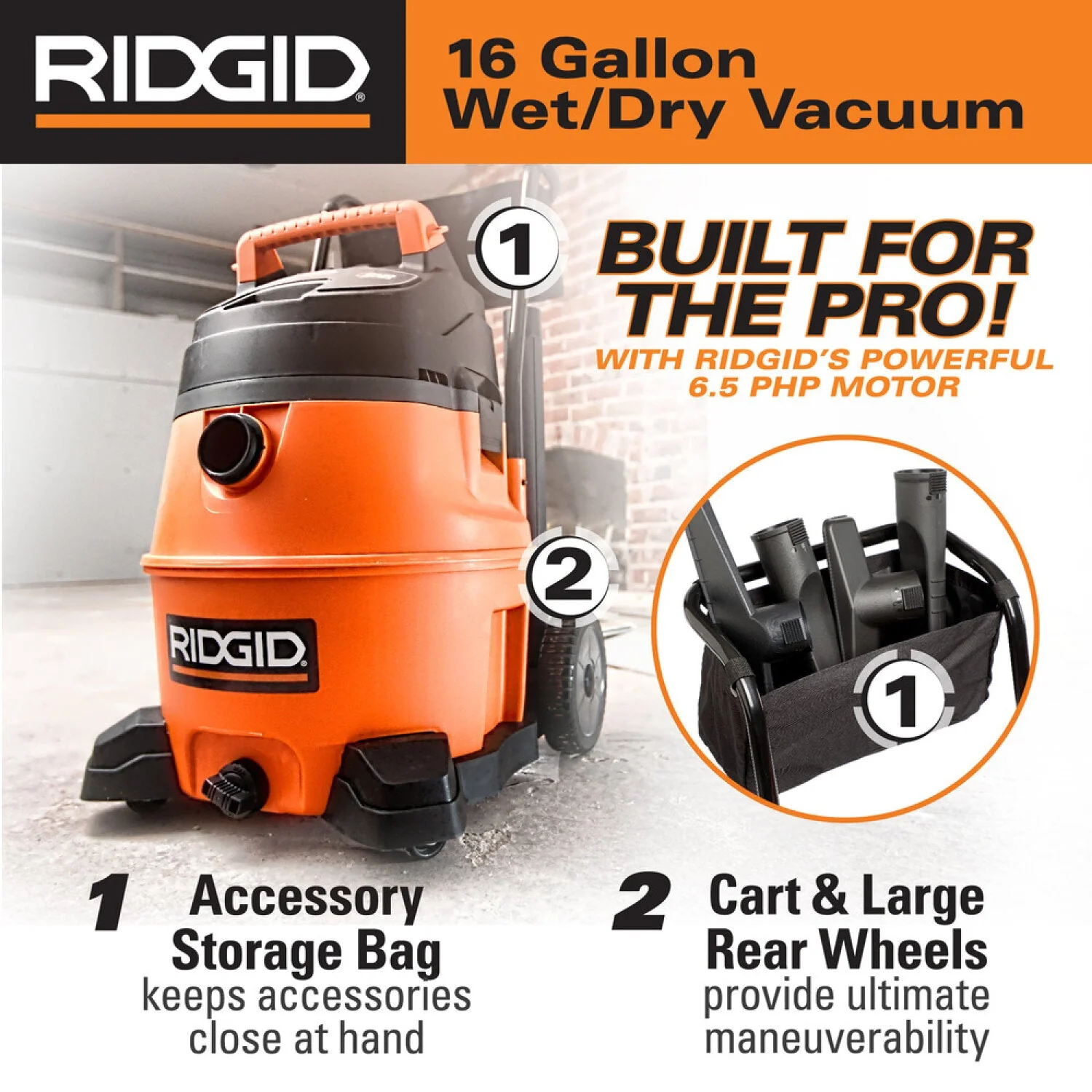 Ridgid 31698 Wet/Dry Vacuum - Ridgid WD1851EX 16 Gallon High Performance Portable Vac - Image 5