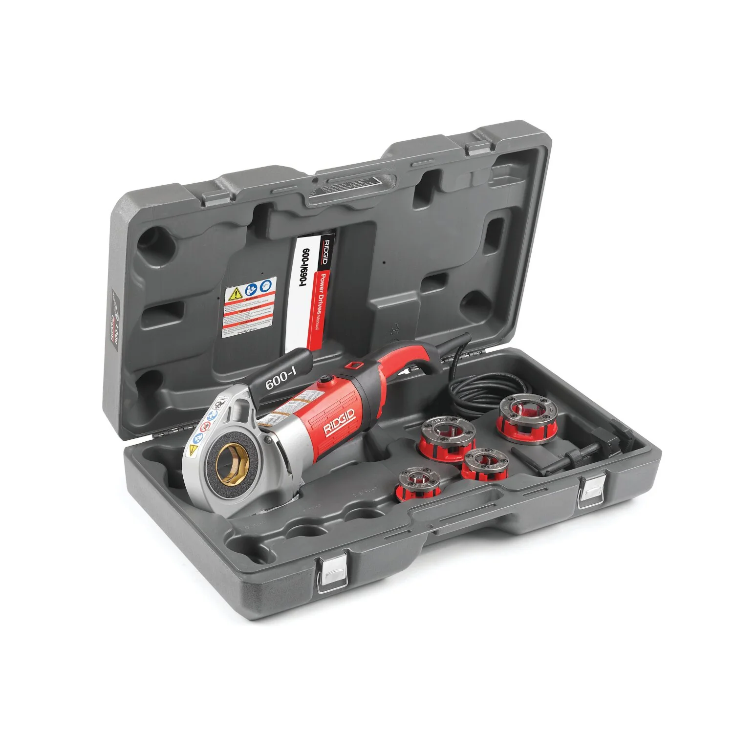 Ridgid 44918 Power Drive w/ 1/2"-1 1/4" NPT 11R Die Heads, Case and Support Arm