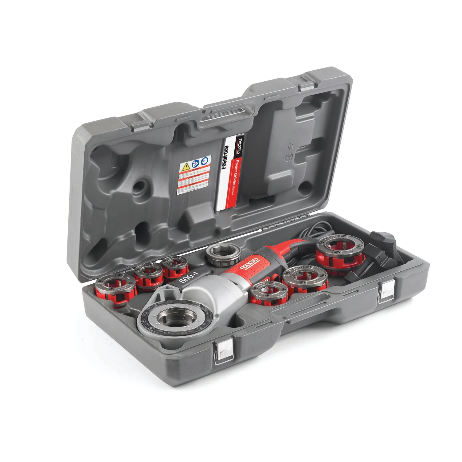 Ridgid 44923 Power Drive 1/2" - 2" NPT Die Heads, Case, & Support Arm