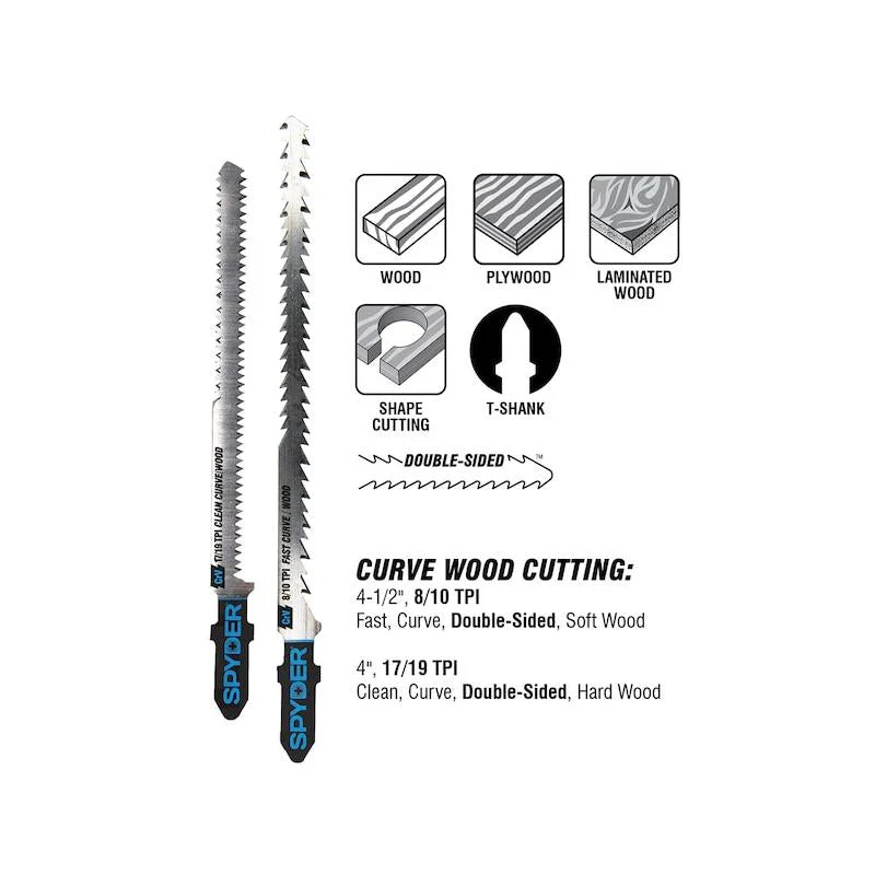 Spyder 300100 T-shank Jig Saw, 2-Side Wood Cutting CRV, 17/19 TPI, 2pc - Image 2