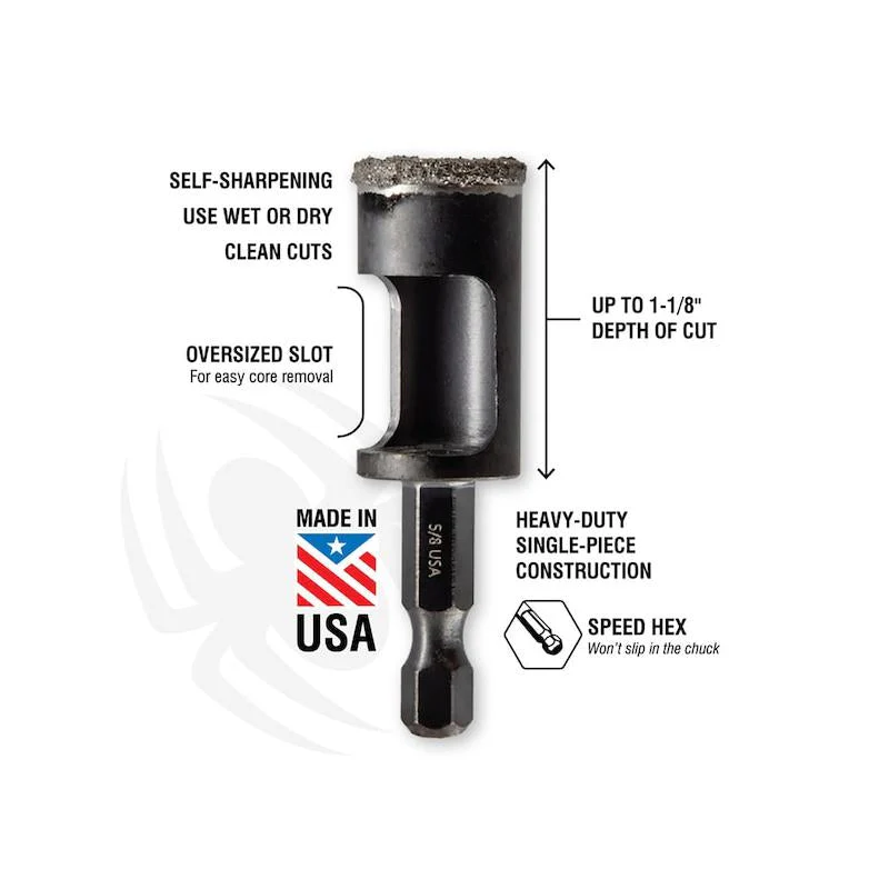 Spyder 600850 1/2" Diamond Arbor Hole Saw Bit, Premium Boron Coated - Image 4