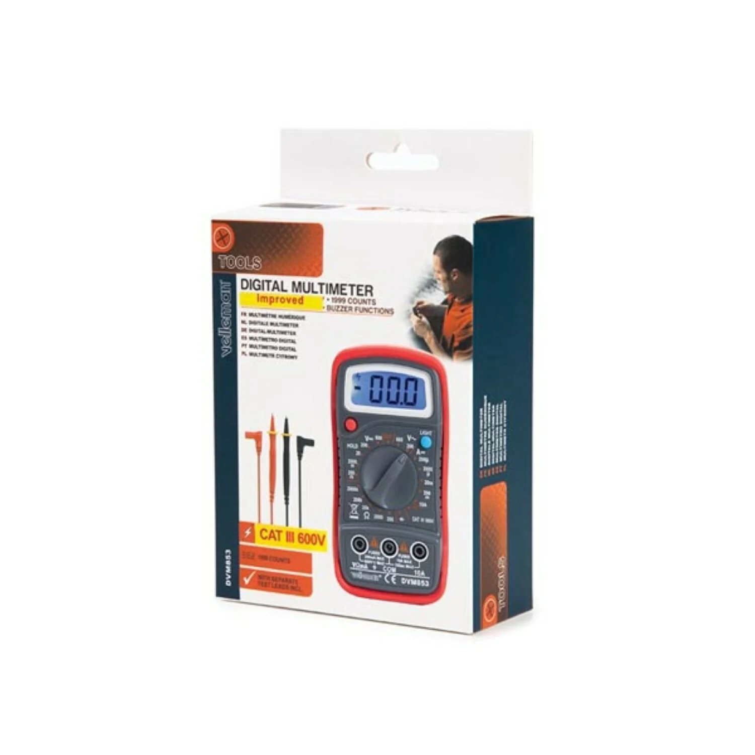 Velleman DVM853 Digital Multimeter - Cat. Iii 300 V / Cat. Ii 500 V - 1999 Counts - Data Hold / Backlight / Buzzer Functions - Image 2