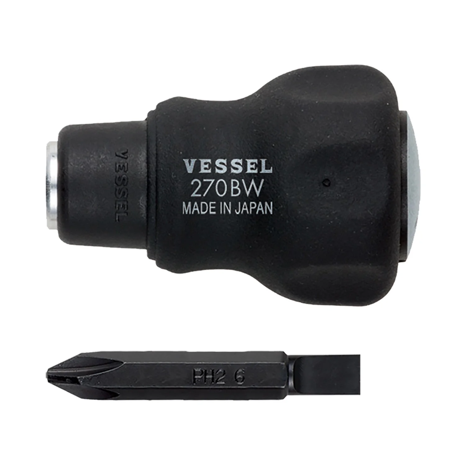 Vessel 270BW62 Cushion Stubby Interchangeable Screwdriver PH2/Slotted6