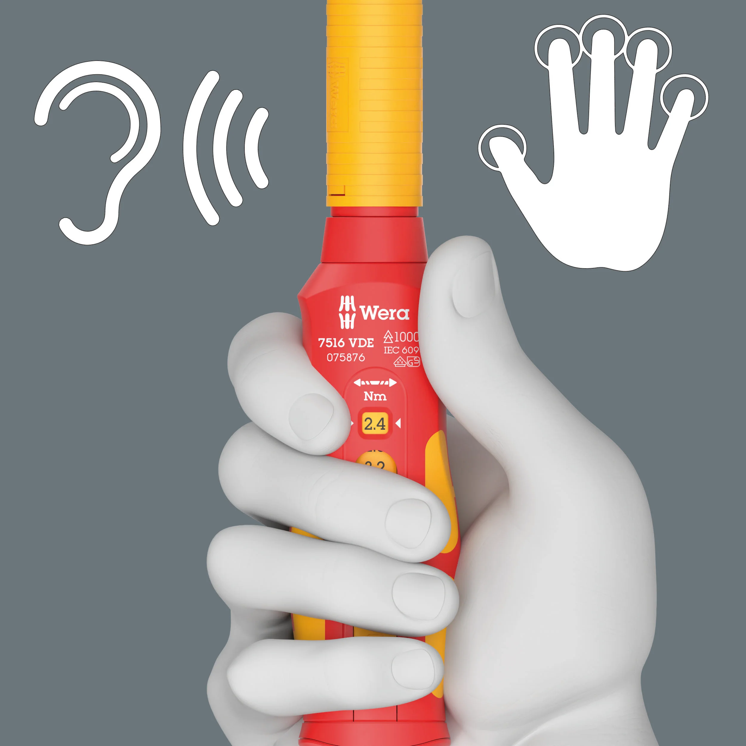 Wera 7516 VDE Kraftform Safe-Torque Speed Torque screwdriver, 2.4-4.0 Nm, 9 x 2.4 Nm x 2.8 Nm x 3.2 Nm x 3.6 Nm x 4.0 Nm x 192 mm - Image 2